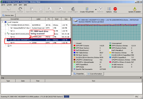 Сканирование жесткого диска, подключенного через PC-3000